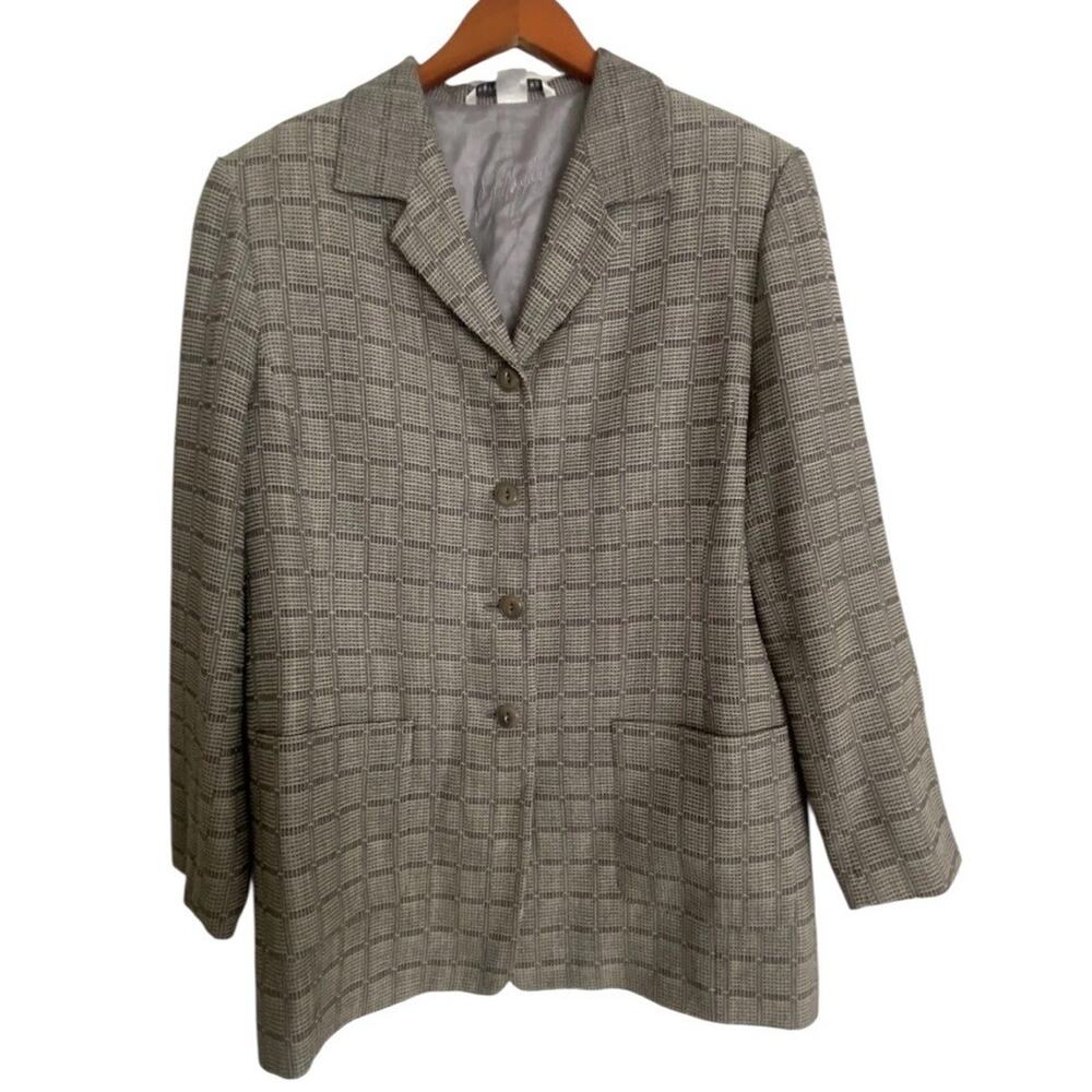 Vintage Peter Nygard Wool Blazer Plaid Gray Jacket Windowpane Button Size 12